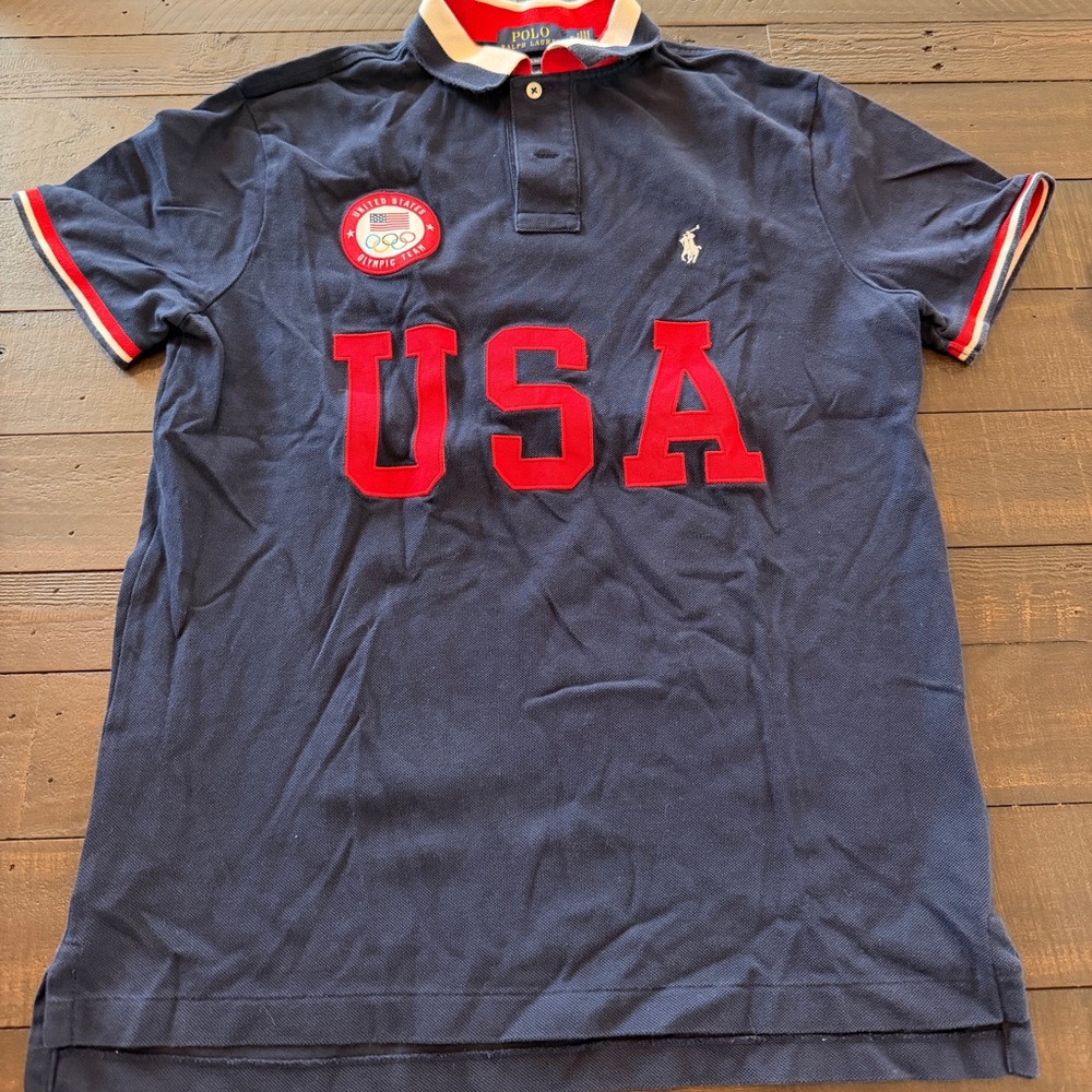 Ralph Lauren Navy Polo with Red USA Appliqué